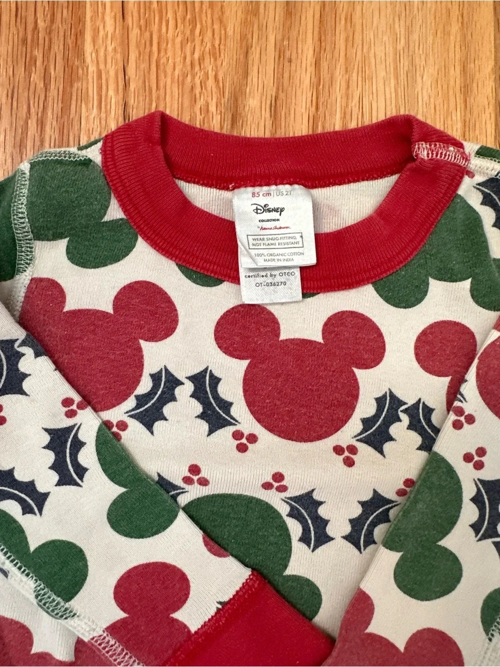 Hanna Andersson Holiday Mickey Mouse Long John Pajama Set - Red & Green 2T